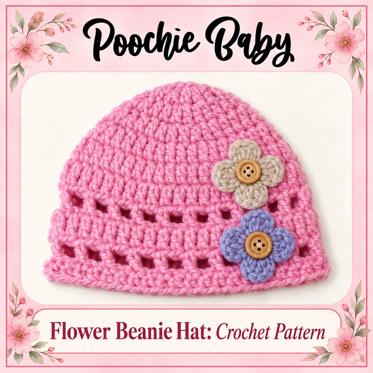 Flower Beanie Hat Crochet Pattern