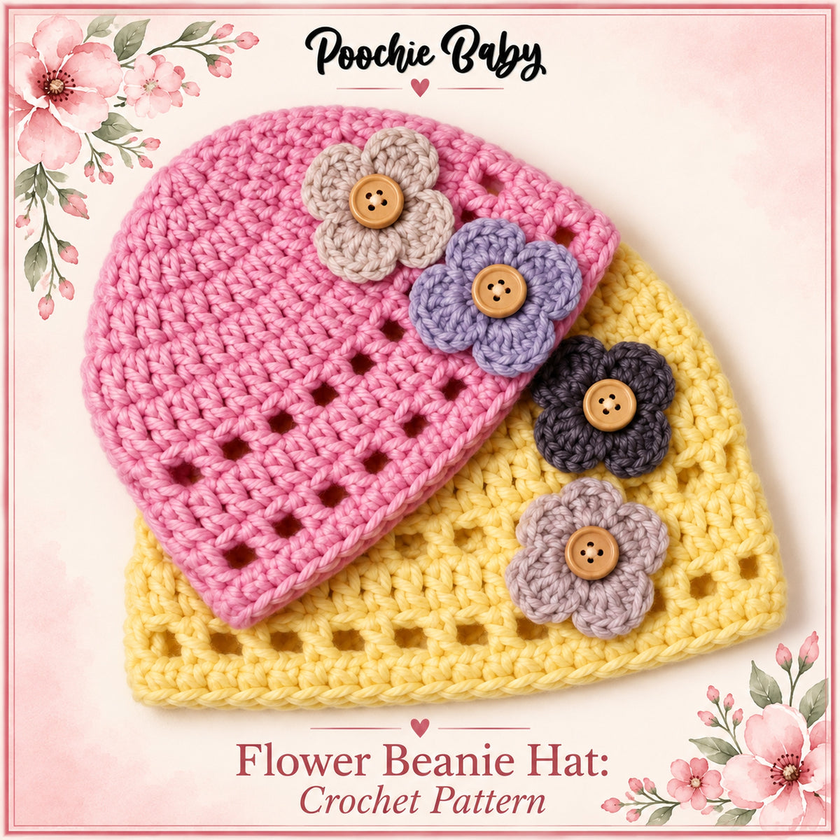 Flower Beanie Hat Crochet Pattern