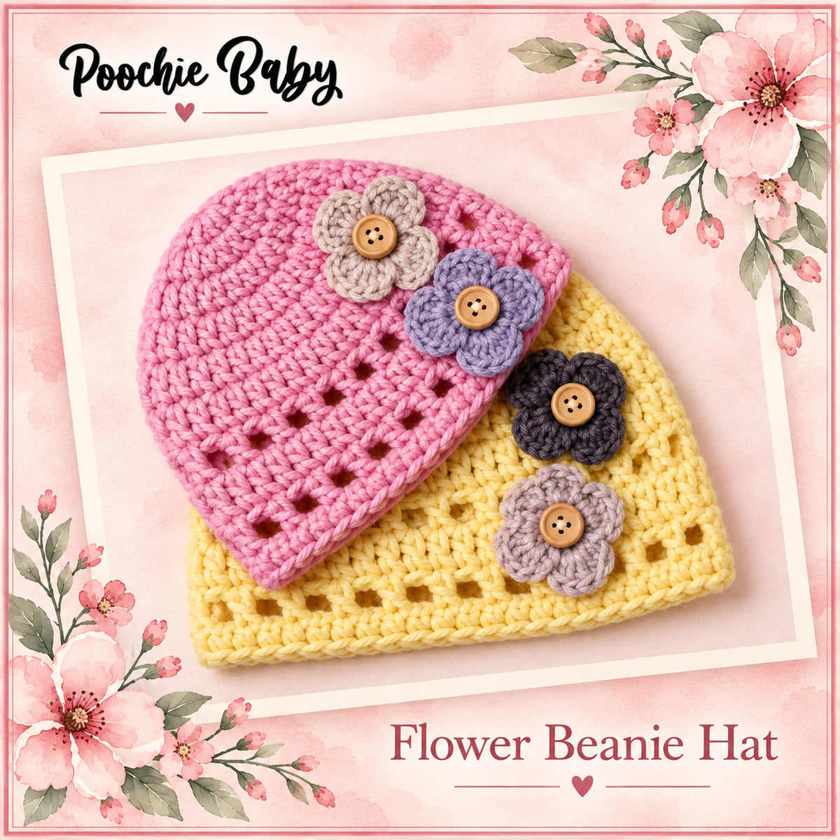 Flower Beanie Hat Crochet Pattern